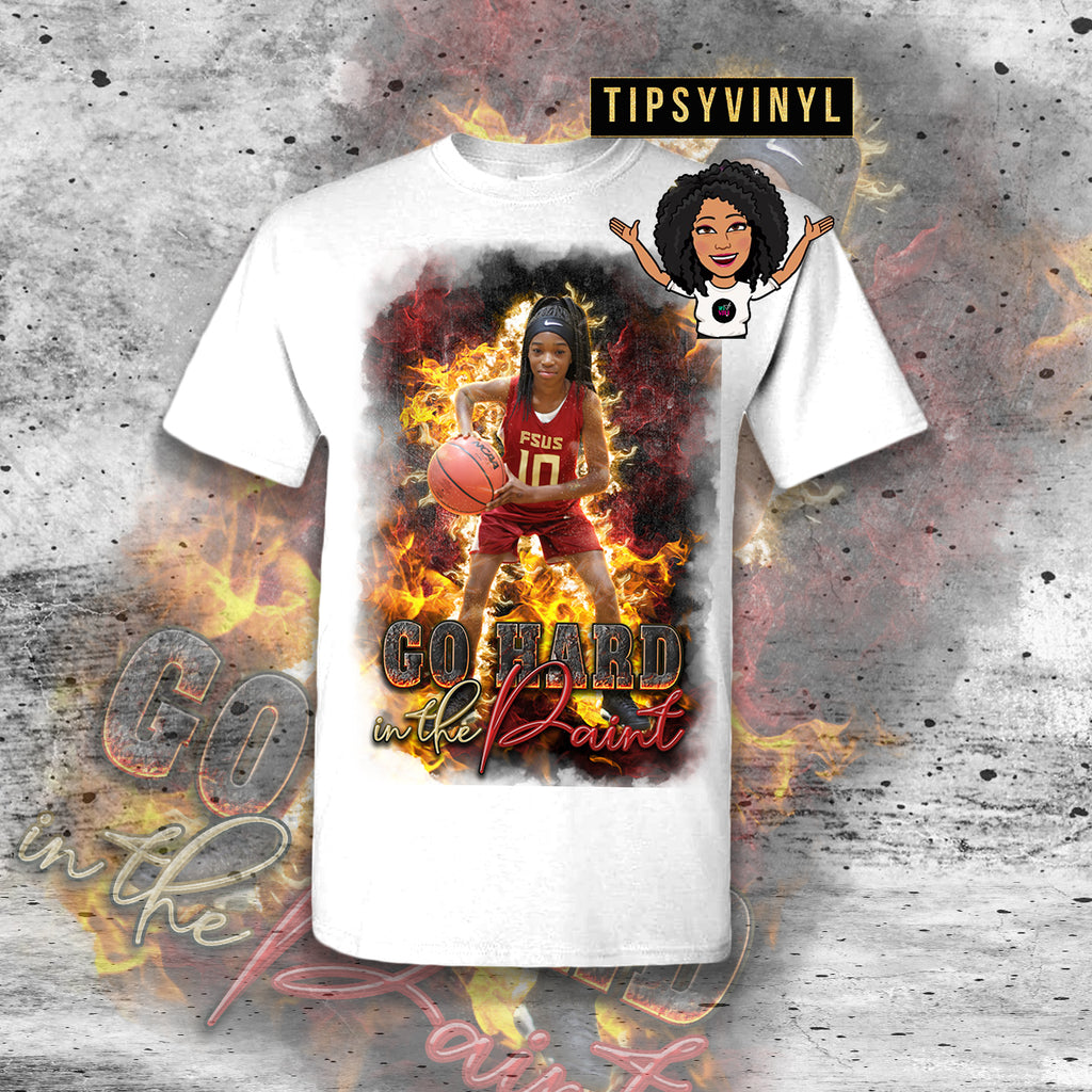 Basketball, Football, Soccer, Baseball, etc | Oversized Print Tee | Flames Picture Shirt | Custom Tee